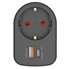 Adaptador una salida + USB y USB-C de carga rápida negro 30W 16A (Simon CL620306)