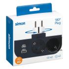 Adaptador giratorio 2 tomas + USB y USB-C Plug III 16A 250V (Simon CL610311)