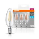 Pack de 3 lámparas vela cristal Led Retrofit clara E14 4W 4000°K 470Lm (Osram 4058075819719)