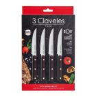 Set 4 cuchillos chuleteros filo liso inox mango wengué EOS 11,5cm. (3 Claveles 1483)