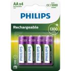 4 uds. pilas recargables AA 1300mAh Philips