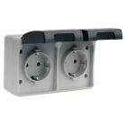 Base enchufe de superficie exterior doble Atlantis gris/negro 16A 250V IP44  (Simon MS535401)