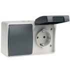 Interruptor/Conmutador y base enchufe gris/negro 16A  IP44 (Simon MS535500)