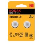 2 uds. pilas de botón Kodak Max Lithium CR2016 3V (Blíster)