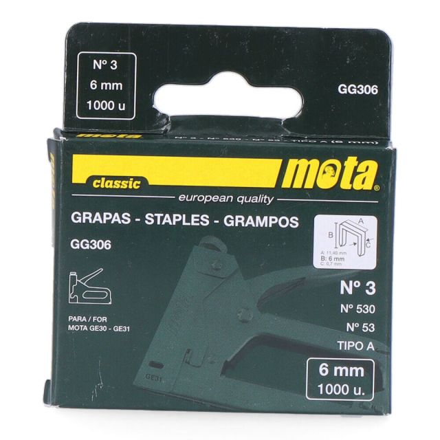 Grapas número 3 de 8mm x 1000ud (Mota GG308)