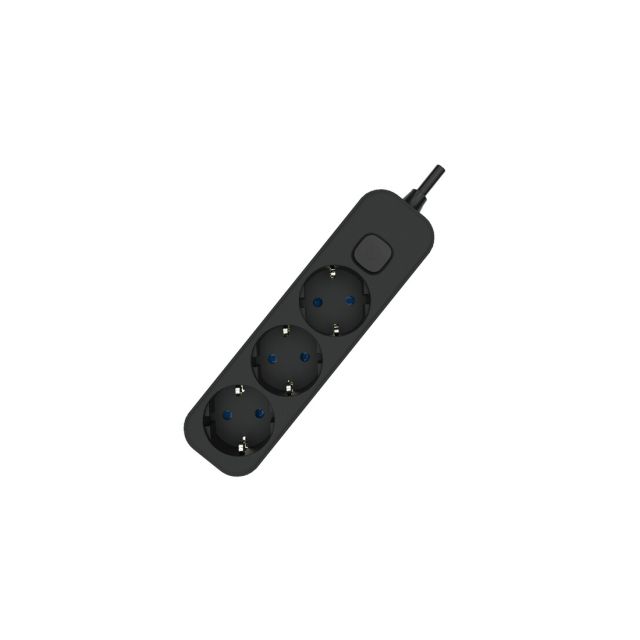 Base múltiple 3T con interruptor y cable 1,5m. negra (F-Bright 1001711-N)