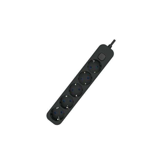 Base múltiple 5T con interruptor y cable 1,5m. negra (F-Bright 1001713-N)