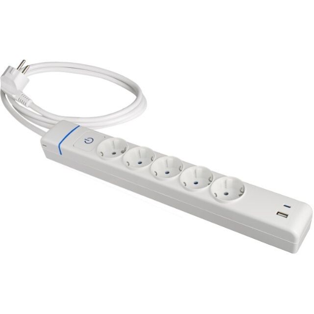 Base multiple serie ION 5 tomas con interruptor y cable 1,5m. USB-A y USB-C protección de sobretensión (Solera 51ILAC )