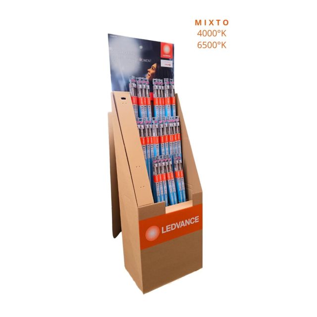 Expositor de cartón para 112 tubos Led Osram mixto de 4000°K  60-12-150cm. (Ledvance)