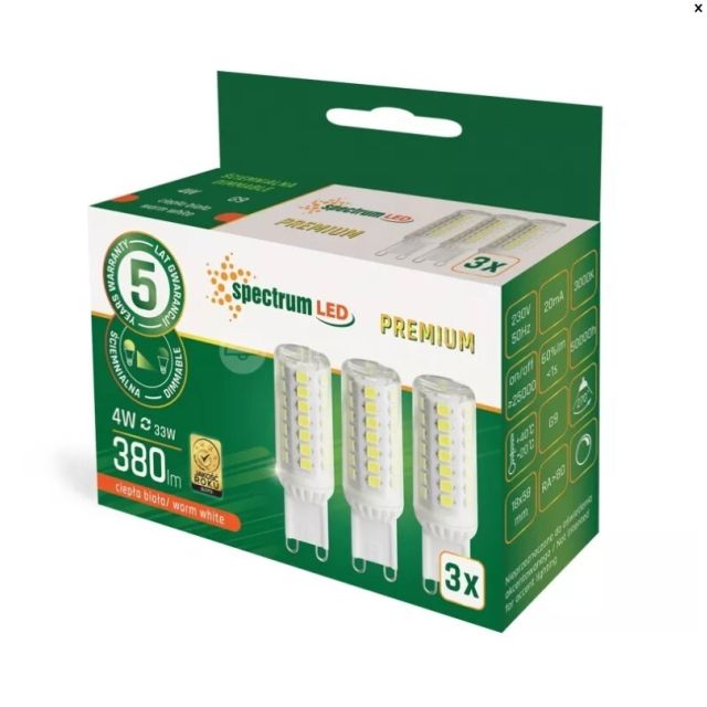 Pack 3 Lámpara Led regulable G9 4W 3000K (Spectrum WOJ+14484)