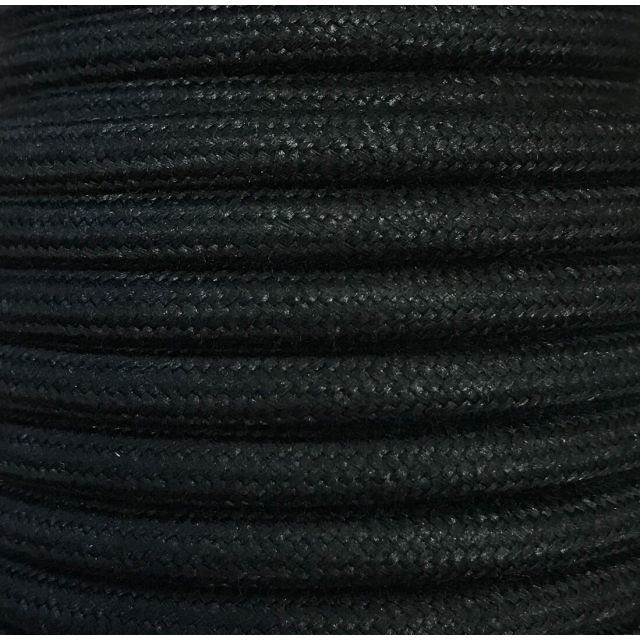 Bobina 25 metros cable textil decorativo negro liso algodón (CIR62AL03)