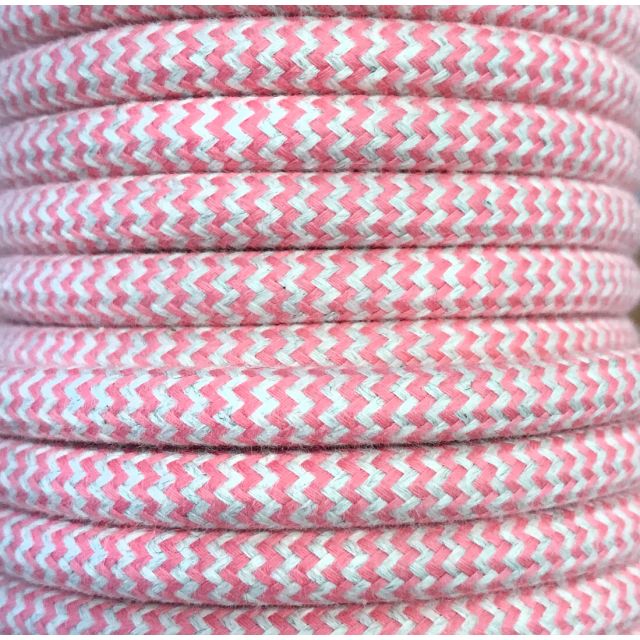 Bobina 15 metros cable decorativo textil rosa pastel algodón zigzag  (CIR62BA06)