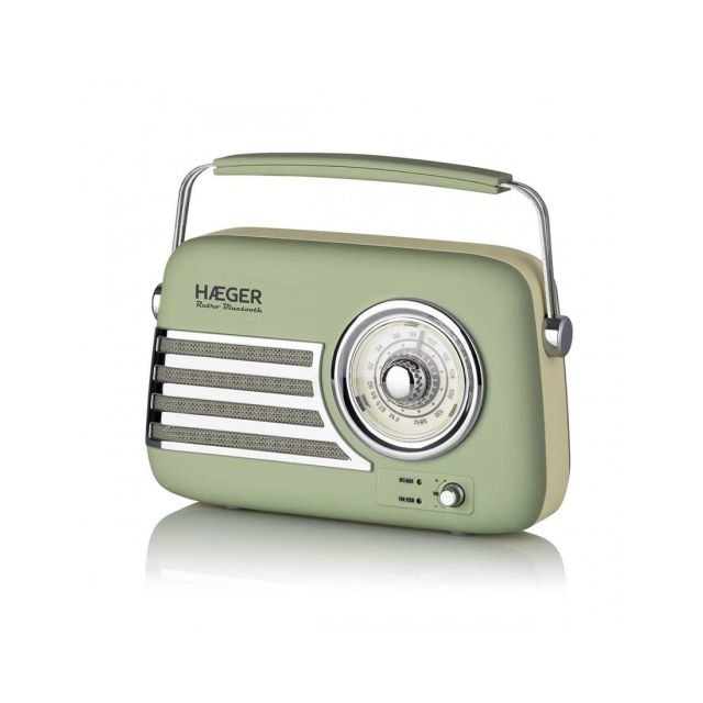Radio Bluetooth verde retro recargable FM/AM AUX(Haeger RB-GRE.001A)