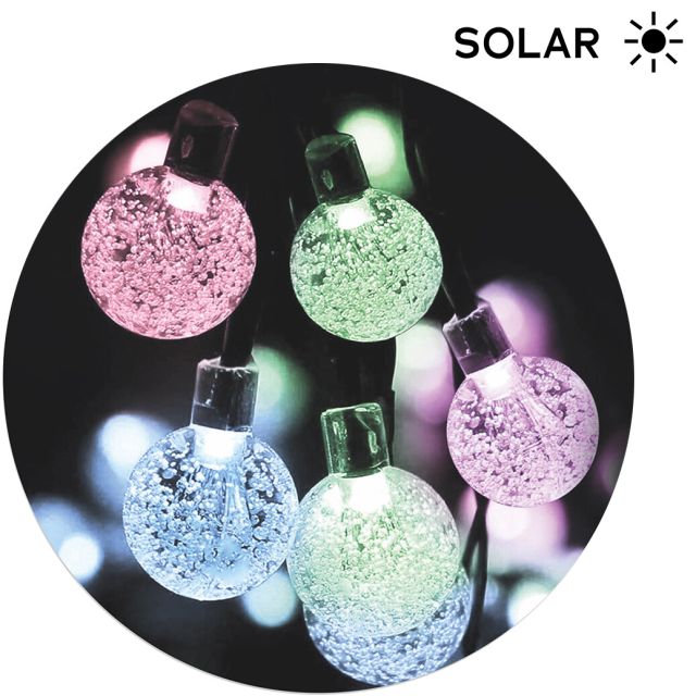 5m. guirnalda solar 50 bolas Led transparentes 8 funciones multicolor (Electro DH 79.758/7/RGB)
