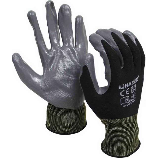 Guantes de protección negro y gris poliéster y nitrilo talla XL (Mader 96317)