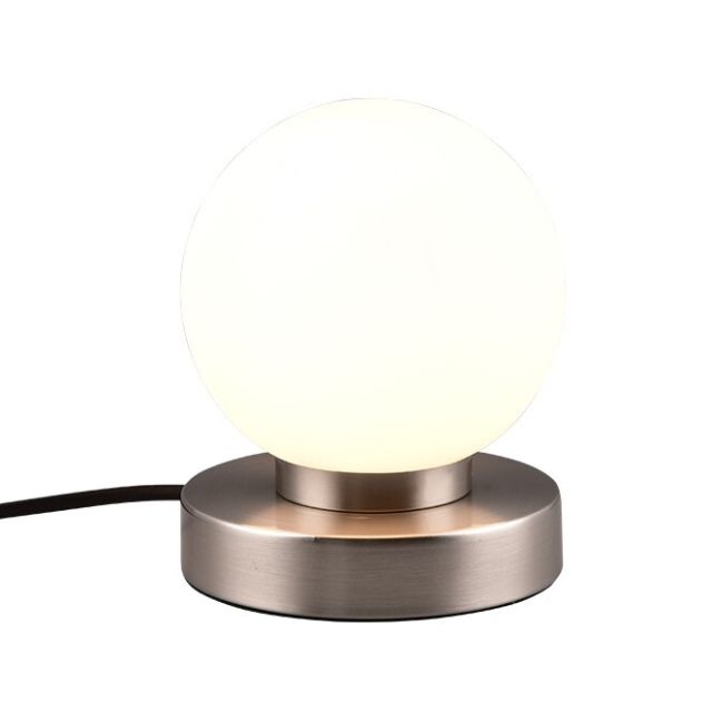 Lámpara sobremesa esfera de vidrio base níquel mate Prinz II 1xE14 (Trio R54011001)