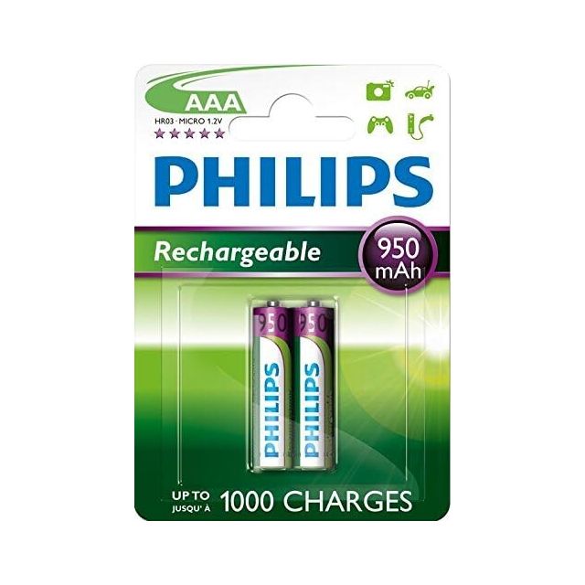 2 uds. pilas recargables Philips HR03-AAA 950 mAh (Blíster)