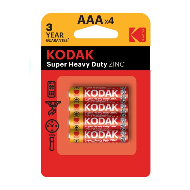 4 uds. pilas Kodak Super Heavy Duty Zinc Salinas 1,5V R03 AAA (Blíster)
