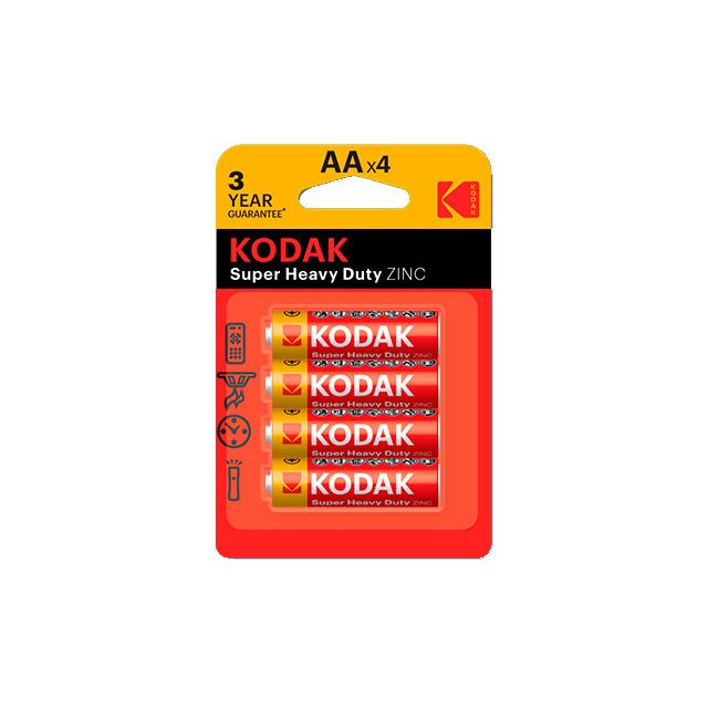 4 uds. pilas Kodak Super Heavy Duty Zinc Salinas 1,5V R06 AA (Blíster)