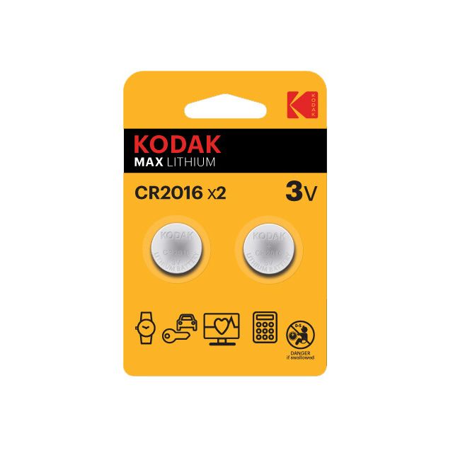 2 uds. pilas de botón Kodak Max Lithium CR2016 3V (Blíster)