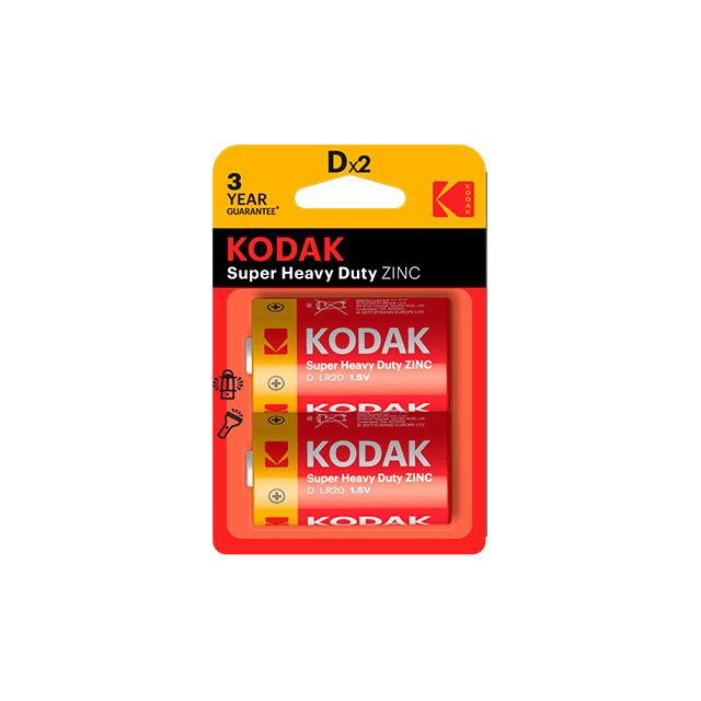 2 uds. pilas Kodak Super Heavy Duty Zinc Salinas 1,5V R20 D (Blíster)
