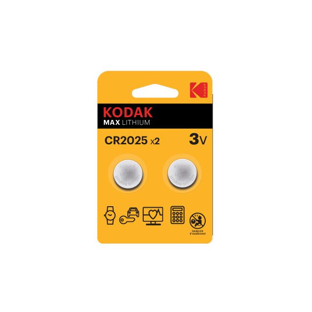2 uds. pilas de botón Kodak Max Lithium CR2025 3V (Blíster)