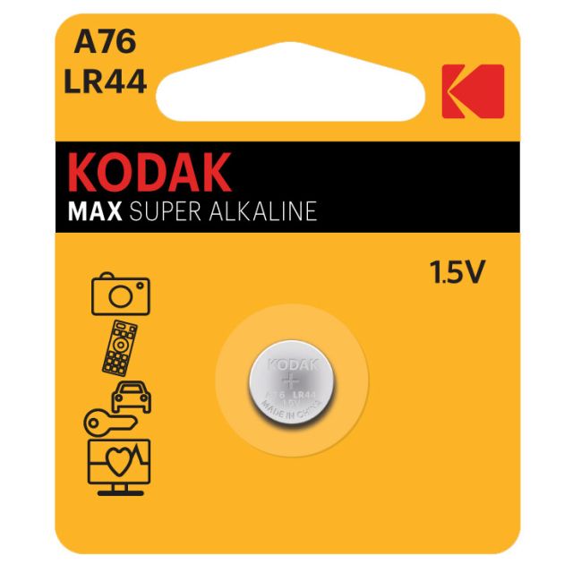 1 ud. pila de botón Kodak Max Super Alkaline A76/LR44 1,5V (Blíster)