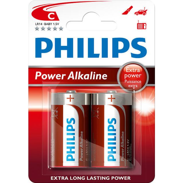 2 uds. pilas Philips Power Alkaline LR14-C (Blíster)