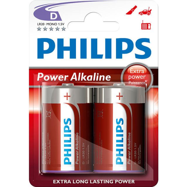 2 uds. pilas Philips Power Alkaline LR20-D (Blíster)