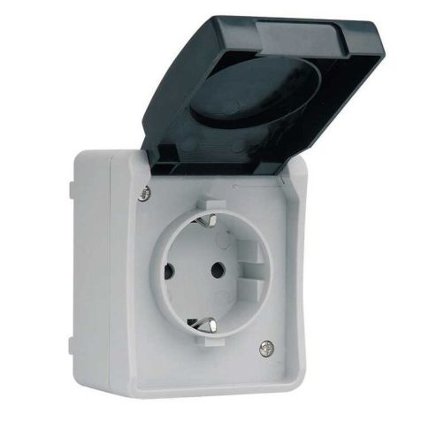 Base enchufe de superficie exterior Atlantis gris/negro 16A 250V IP44  (Simon MS535302)