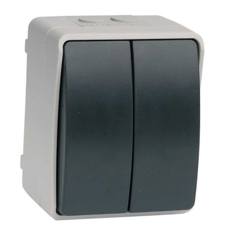 Interruptor/Conmutador doble de superficie gris/negro IP44 (Simon MS535203)