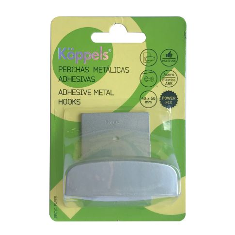 Percha adhesiva grande blanca de acero y plástico adhesiva o tornillos  40x50mm. (Köppels P3003I) (Blíster)