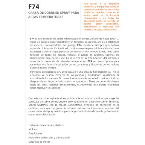 Faren F74, Grasa de Cobre Profesional en Spray, Resistente a Altas  Temperaturas, Ideal para Mecánica y Electricidad, Multicolor, Cobre, 400ml