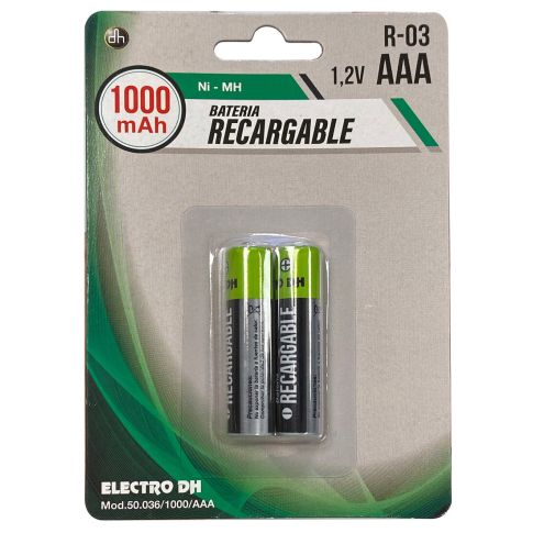 2 uds. pilas recargables HR03-AAA 1000 mAh Ni-MH (Electro DH 50.036/1000/AAA)  (Blíster)