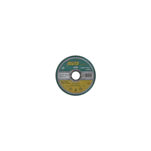 Disco para cortar acero inoxidable y hierro Ø115x1,6x22,3mm (Mota D1116)