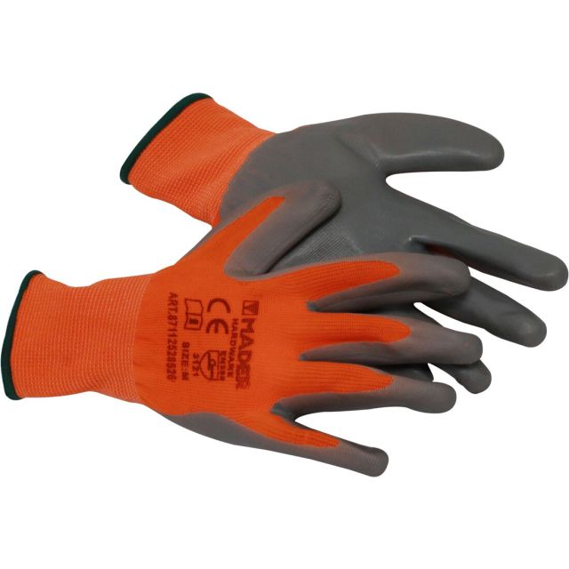 Guantes de protección naranjas poliéster y nitrilo talla M (Mader 96425)