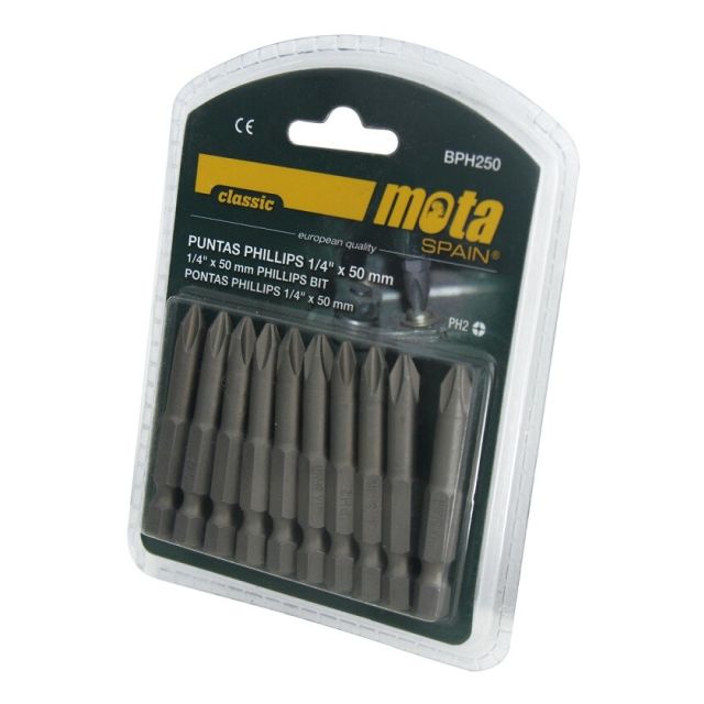 Pack 10 puntas atornilladoras Pozidriv PZ2 25mm (Mota BPZ225)