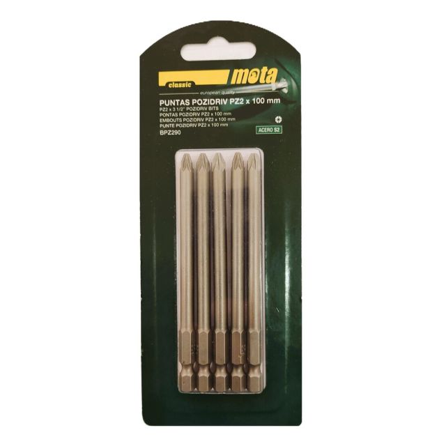 Pack 5 puntas atornilladoras Pozidriv PZ2 70mm (Mota BPZ270)