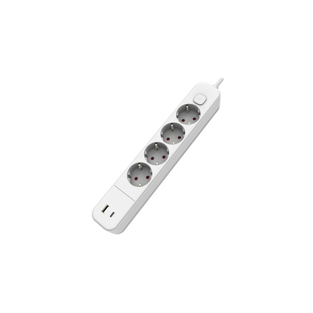 Base múltiple con cable y con interruptor blanca de 4 tomas + USB y USB-C (F-Bright 1001715)