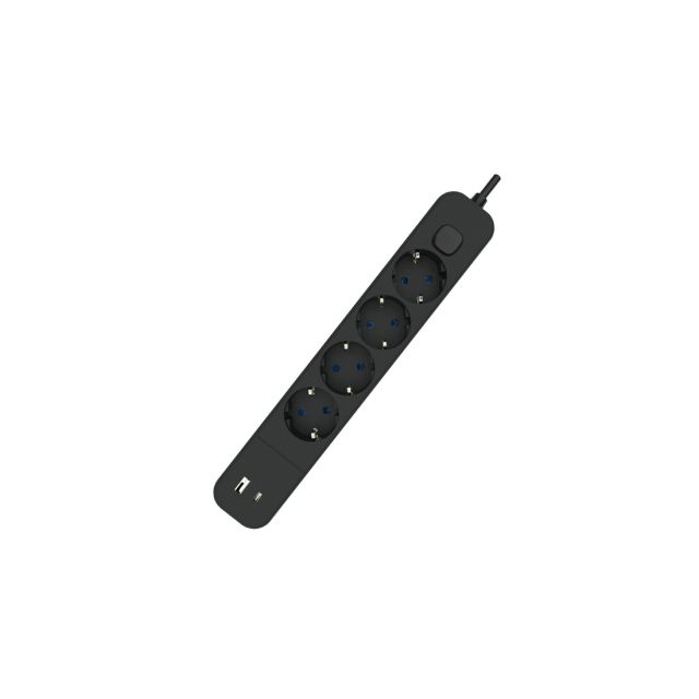 Base múltiple con cable y con interruptor negra de 4 tomas + USB y USB-C (F-Bright 1001715-N)