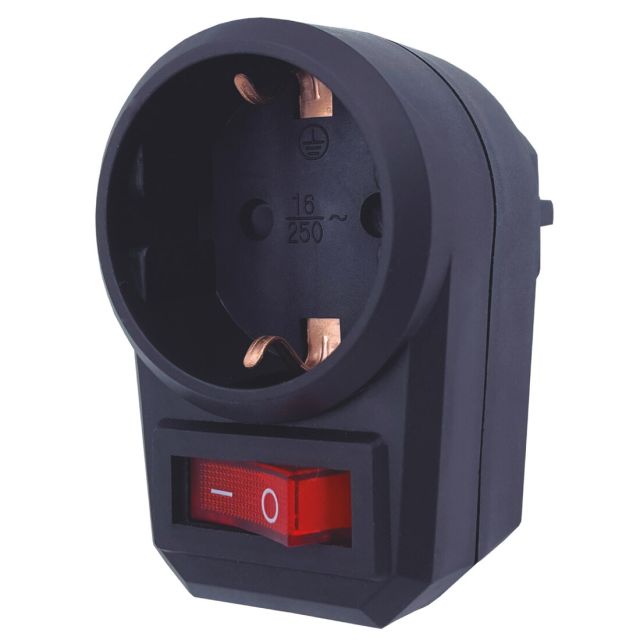 Adaptador simple negro con interruptor 250V 16A (GSC 103000026)