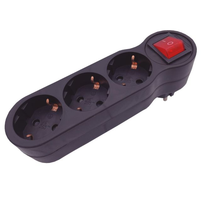 Adapatador triple negro con interruptor 250V 16A (GSC 103000028)