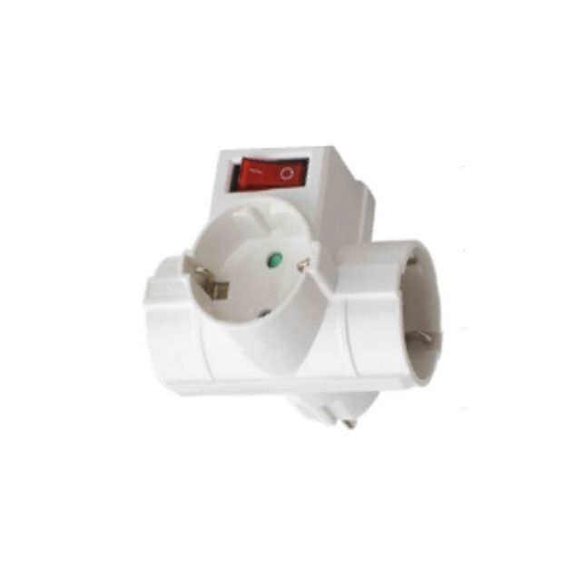 Multiconector triple Sucko 2P+TT lateral con interruptor blanco (BB Electron 040308)