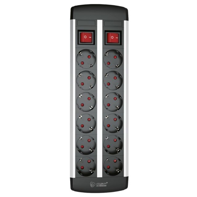 Base múltiple 6+6T +2 interruptor 1,4m negra (GSC 100000013)