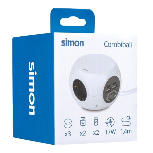Base múltiple Combiball de 3 tomas + 2 USB y 2 USB-C (Simon BM516305)