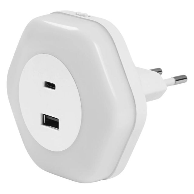 Luz noche Led 0,5W cargador USB A y C Lunetta Hexagon (Ledvance 090264)