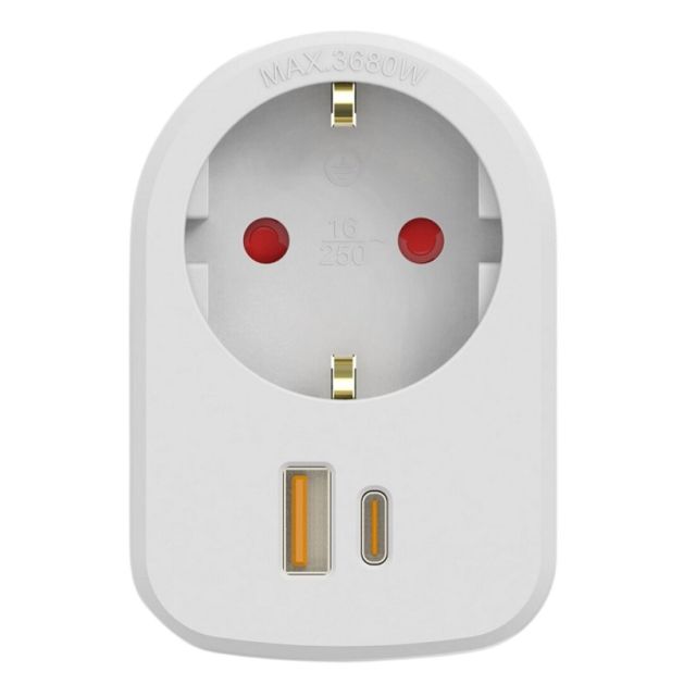 Adaptador una salida + USB y USB-C de carga rápida blanco 30W 16A (Simon CL610306)