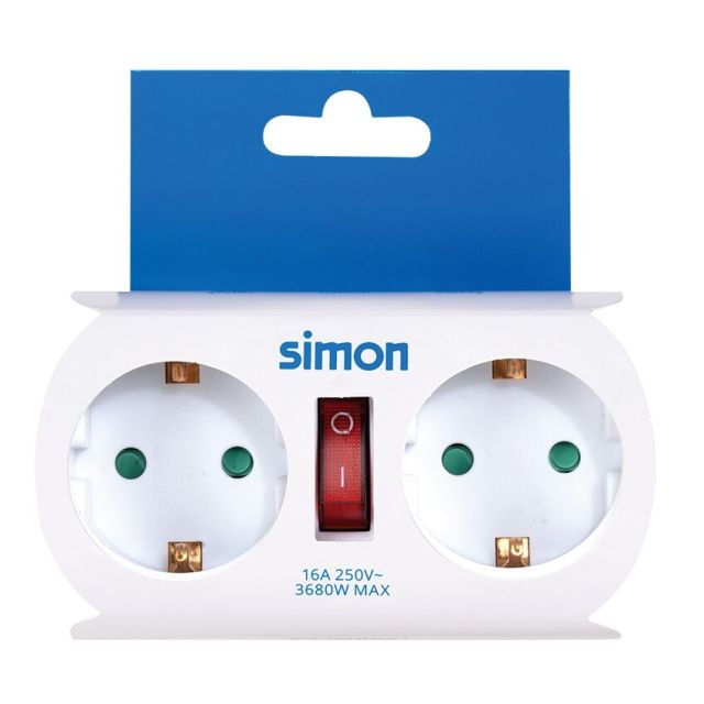 Adaptador doble salida frontal con interruptor blanco (Simon CL910401)