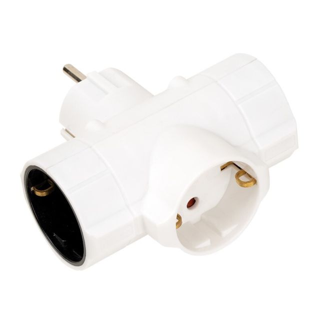 Adaptador triple salida lateral schuko TT blanco 16A (Simon  CL118307)