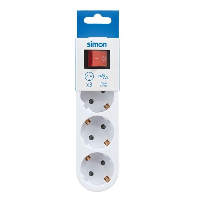 Adaptador triple salida frontal con interruptor blanco 16A (Simon  CL910402)